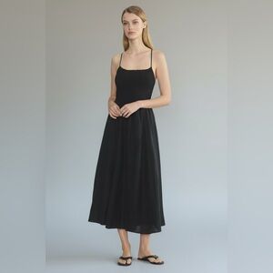 Reformation Organic Cotton Fit & Flare Black Midi Dress Size XS Open Back